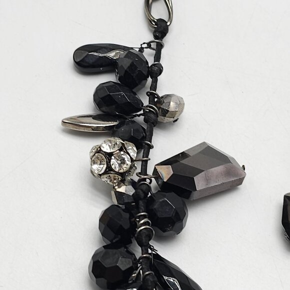 M. Haskell Black Silver Beaded Statement Necklace Rhinestone Accents Chunky Bib - Picture 5 of 7